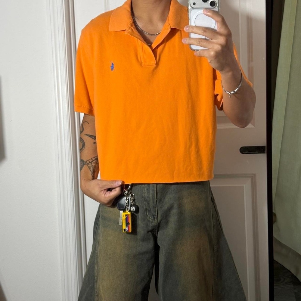y2k vintage polo ralph lauren cropped button up polo shirt